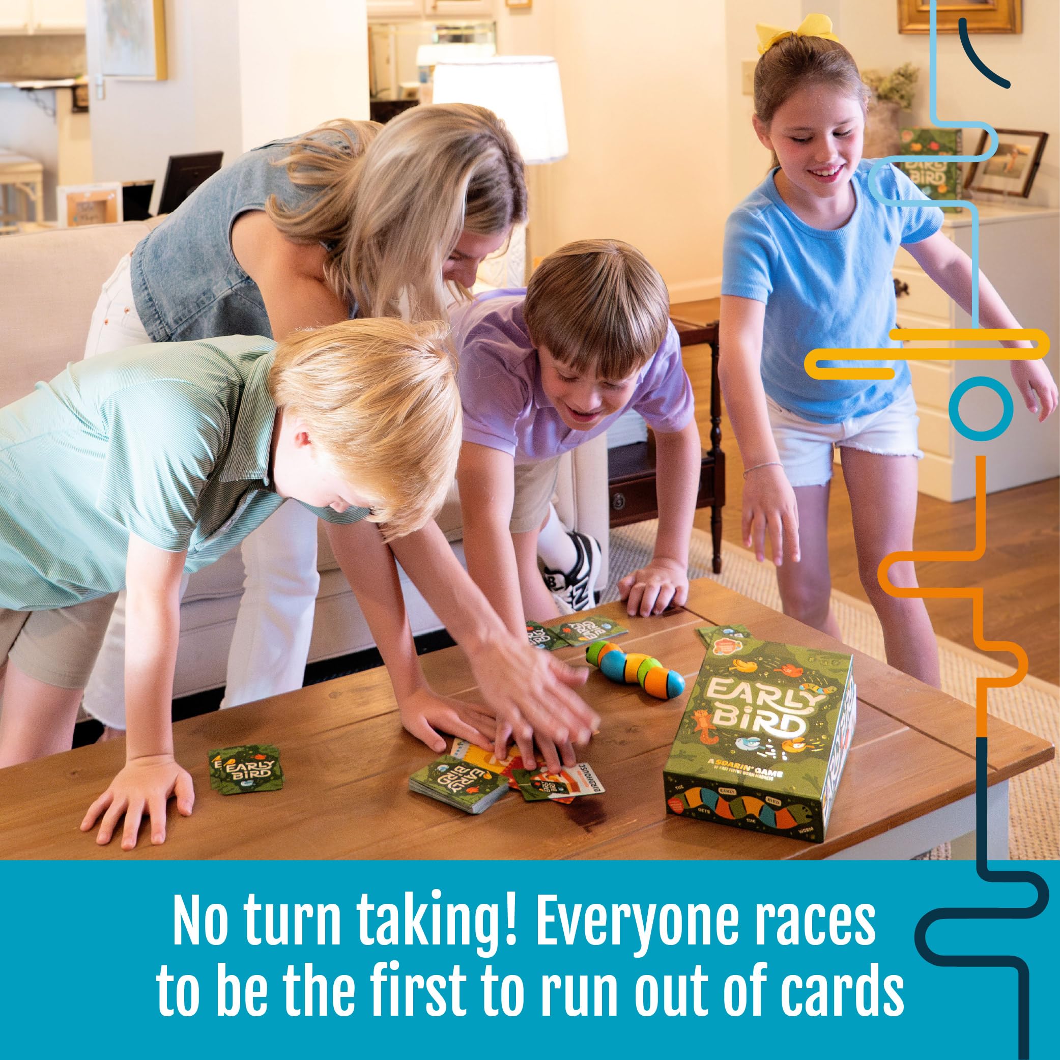 Hootenanny Games Early Bird challenge cards inspire lively in-game actions.
