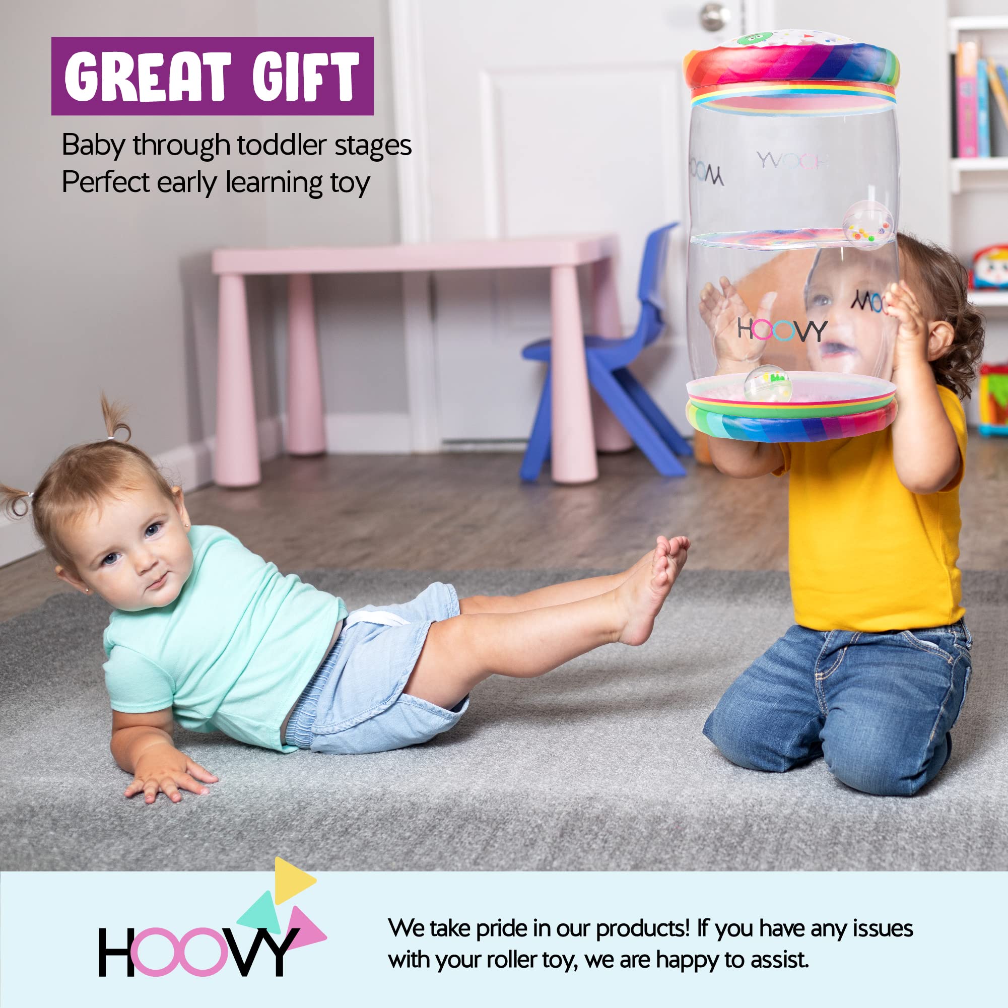 Hoovy Rainbow Swirls durable PVC material suitable for indoor outdoor use