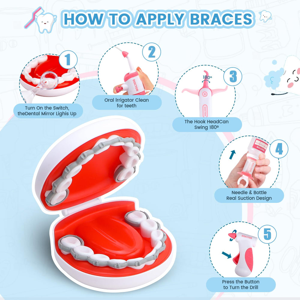 HOPANDOS braces and retainer for realistic orthodontic play.