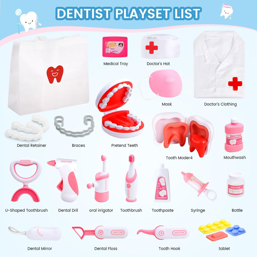 HOPANDOS dental tools for practicing brushing and flossing during pretend play.