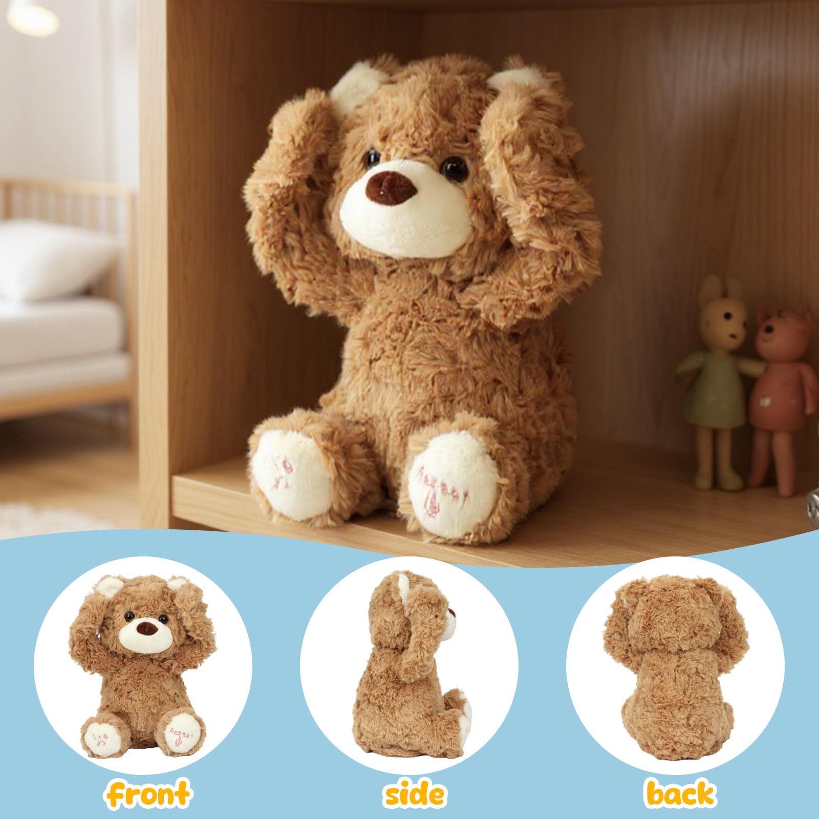Hopearl Peek A Boo Bear right button repeats what you say for speech imitation.