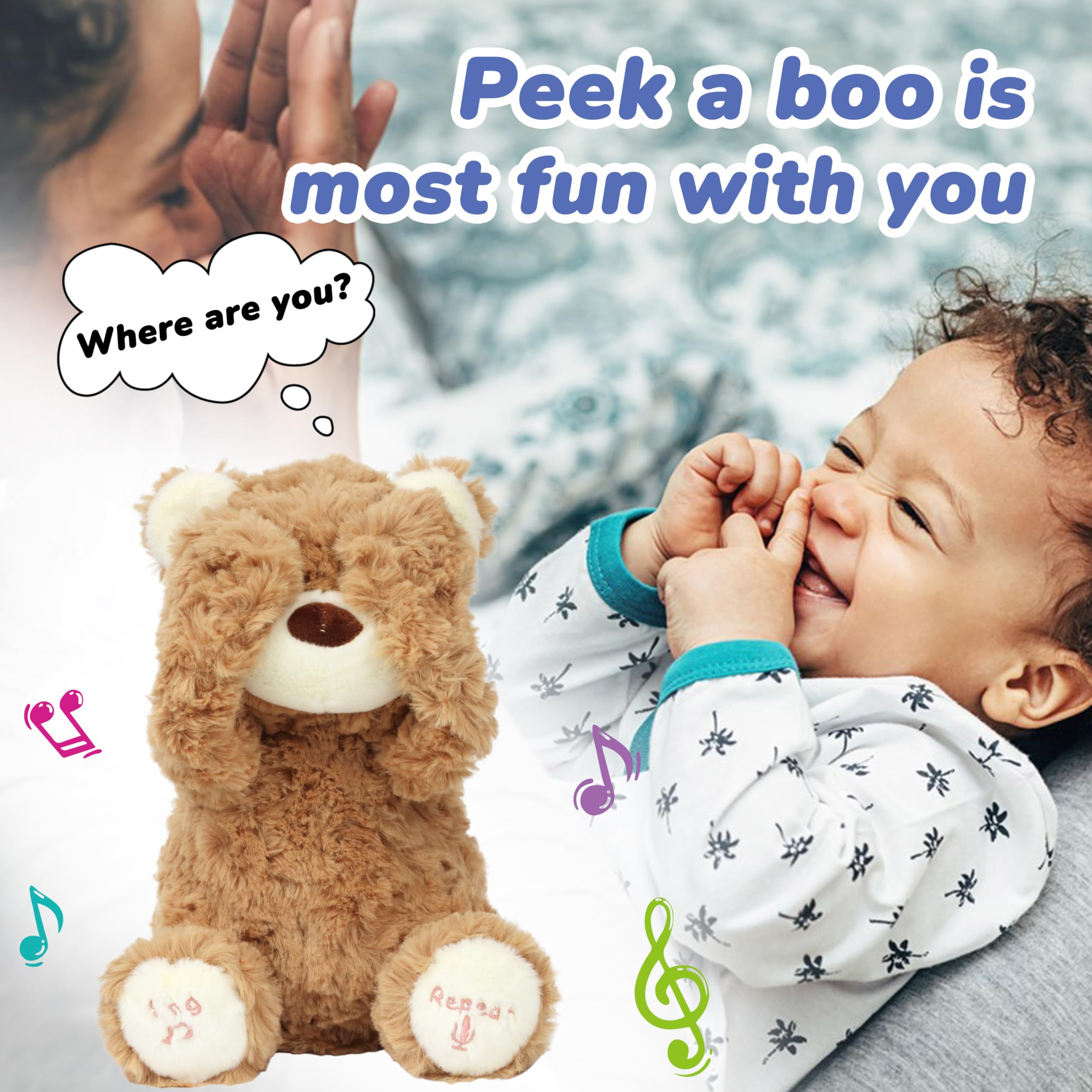 Hopearl Peek A Boo Bear sewn eyes ensure durable, kid-friendly design.
