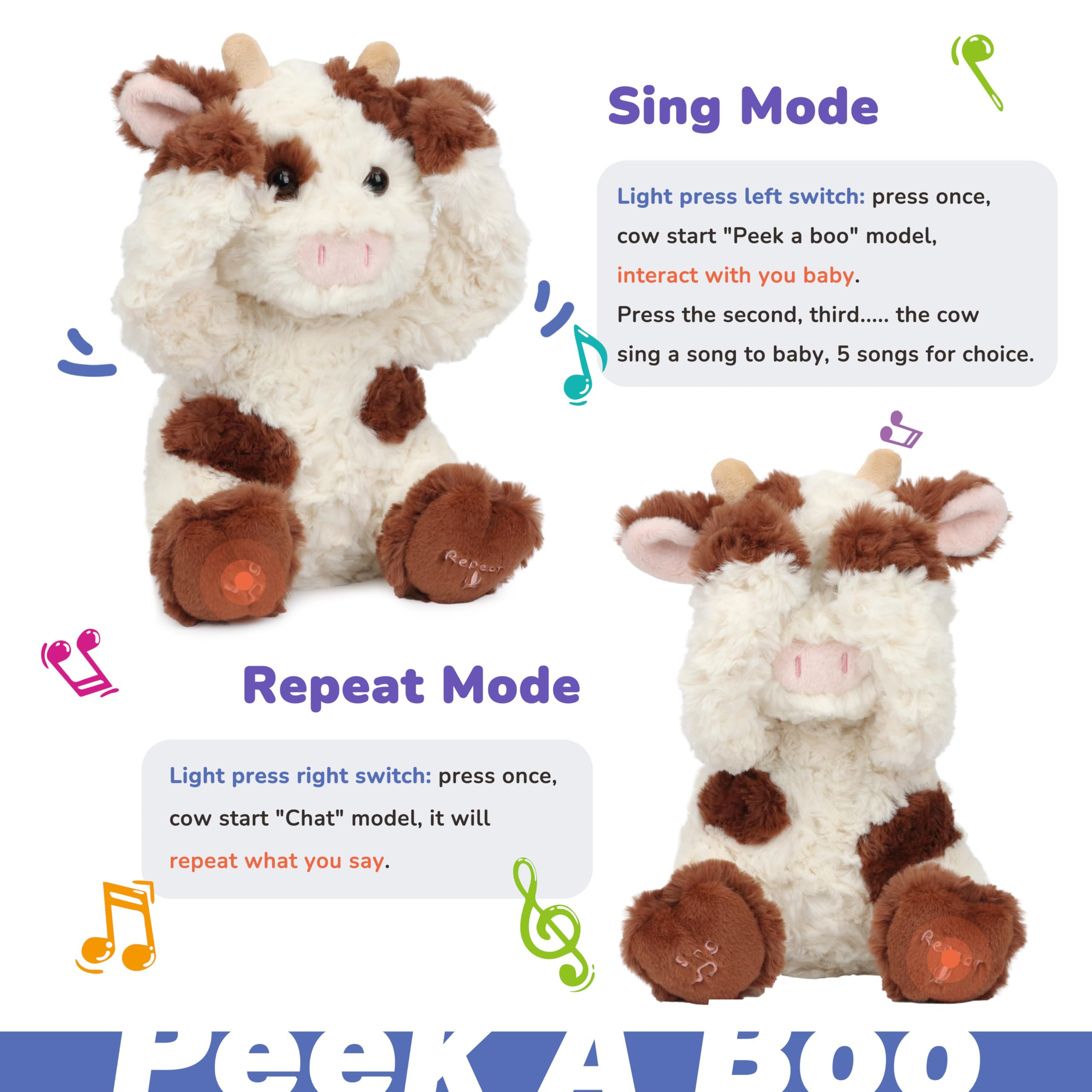 Hopearl Peek A Boo Cow soft plush texture ideal for cuddling