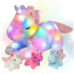 Hopearl mommy unicorn front view with glow in dim room