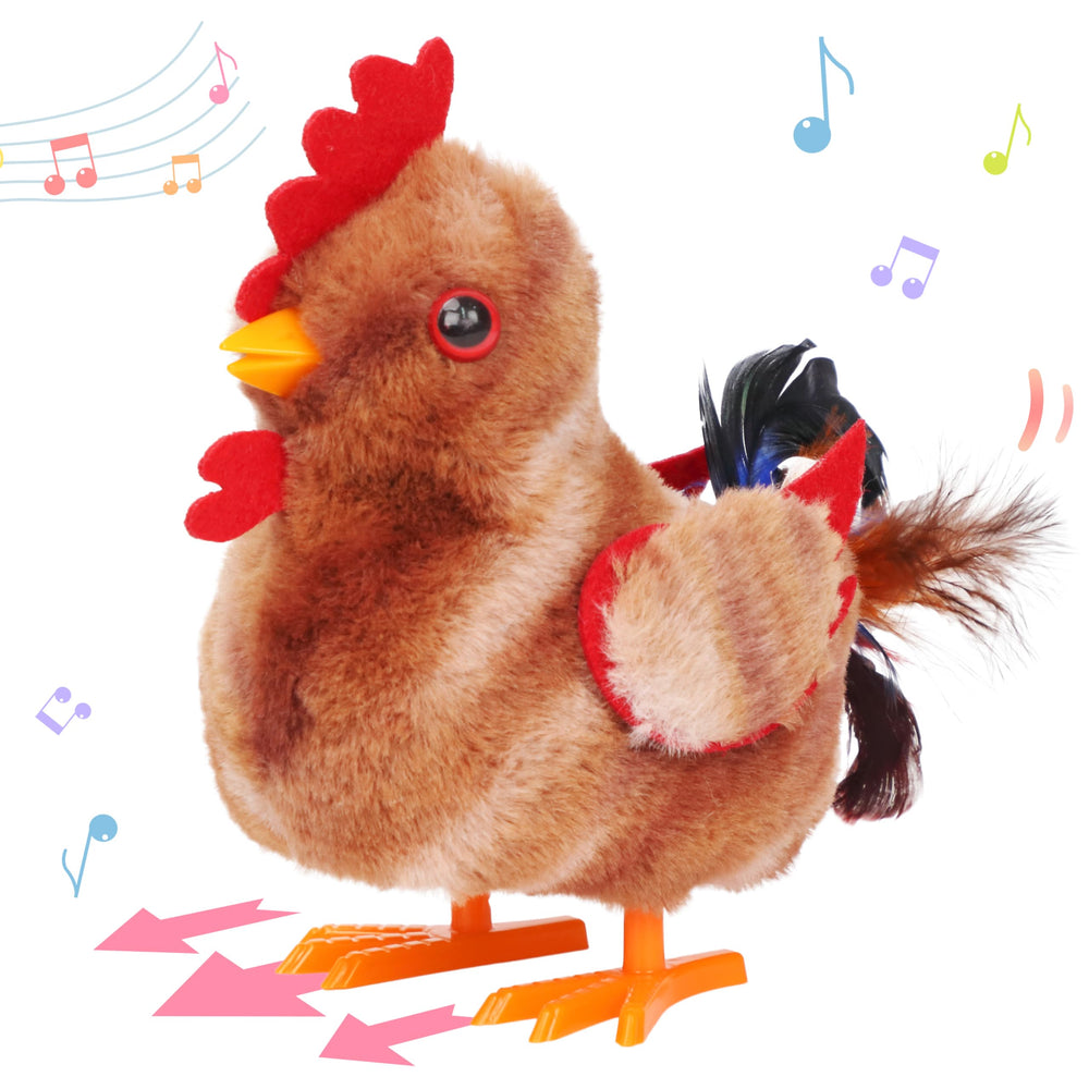 Hopearl walking chicken toy front view for kids, showcasing walking action and crow sound.