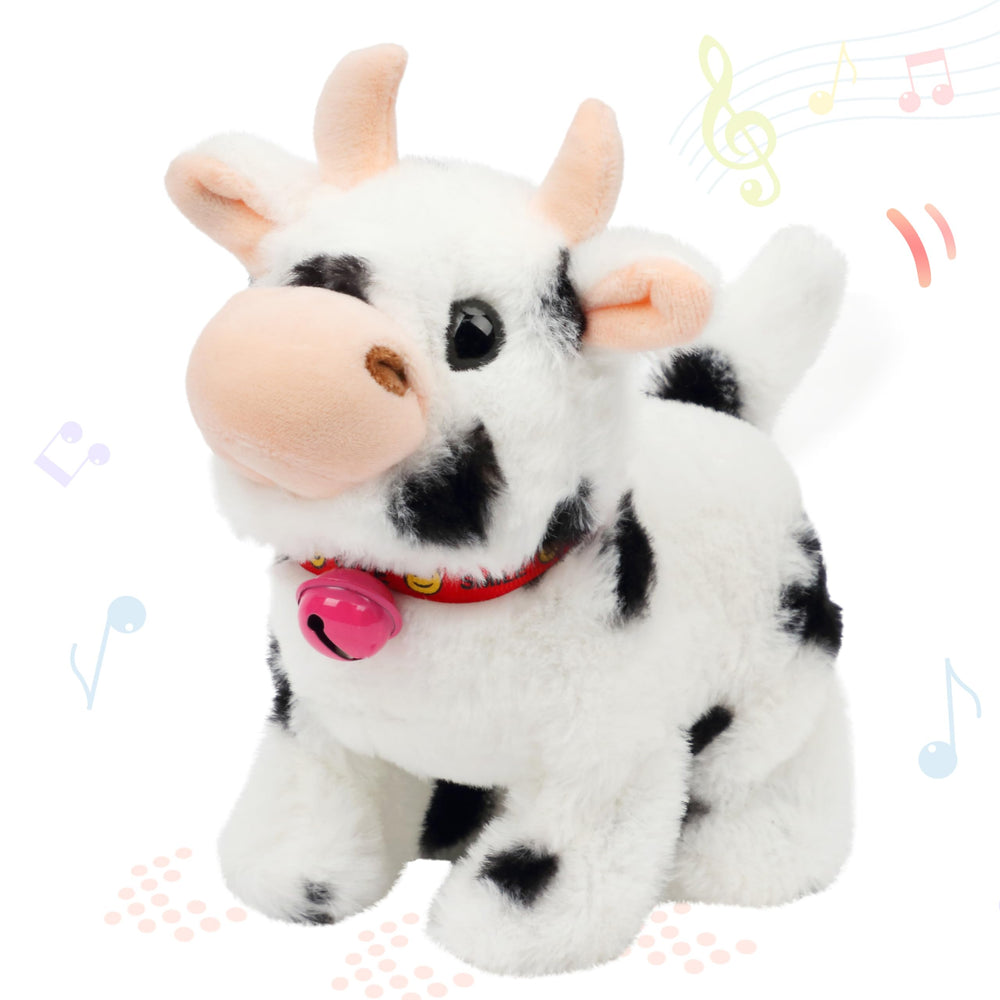 Hopearl Walking Cow interactive toy front view showing engaging play action for toddlers.