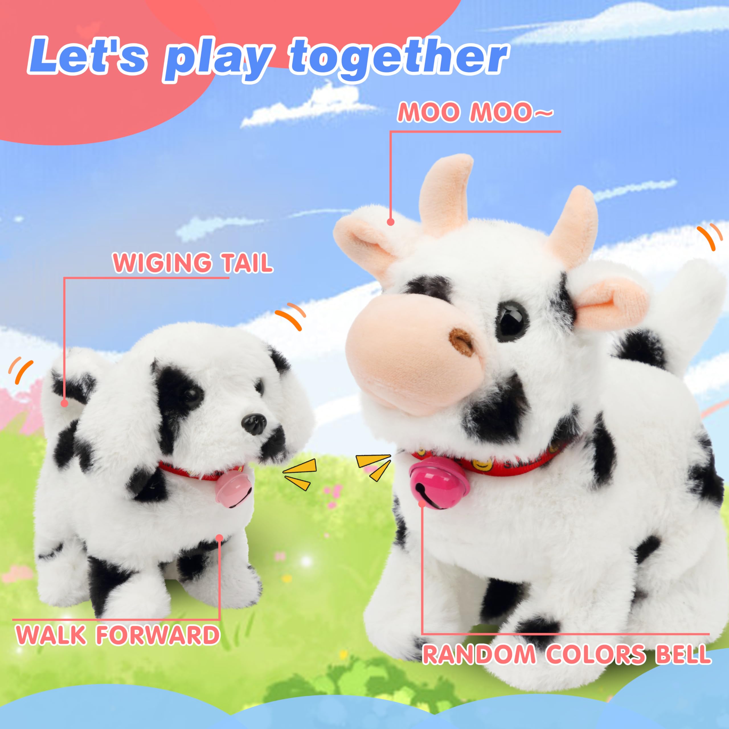 Hopearl Walking Cow moo sounds add charm to pretend farm scenes.