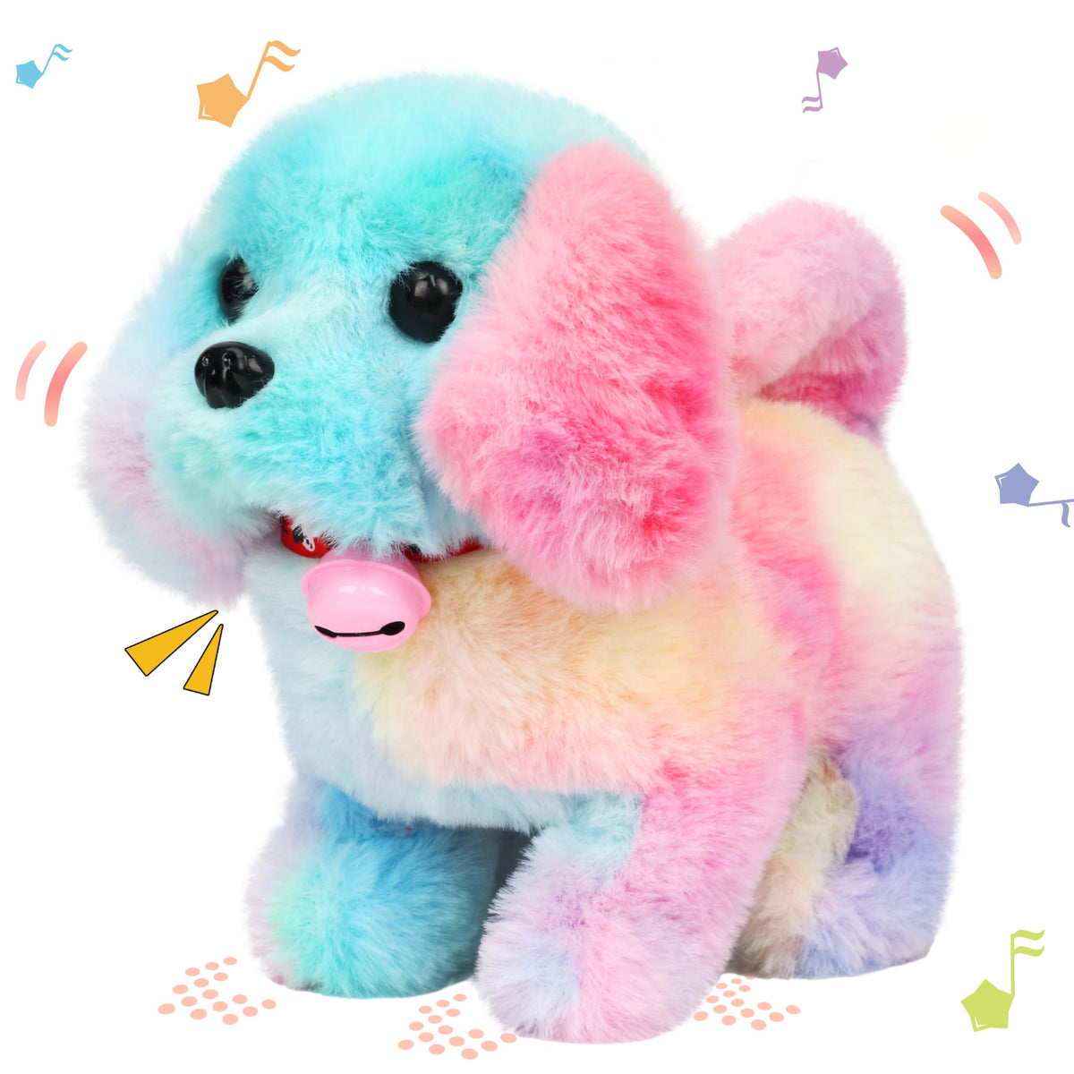 Hopearl Walking Dog with Bell front view; engaging 7-inch interactive plush for toddlers