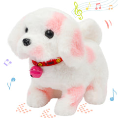 Hopearl Walking Point Dog pink front view, soft interactive plush for cheerful playtime