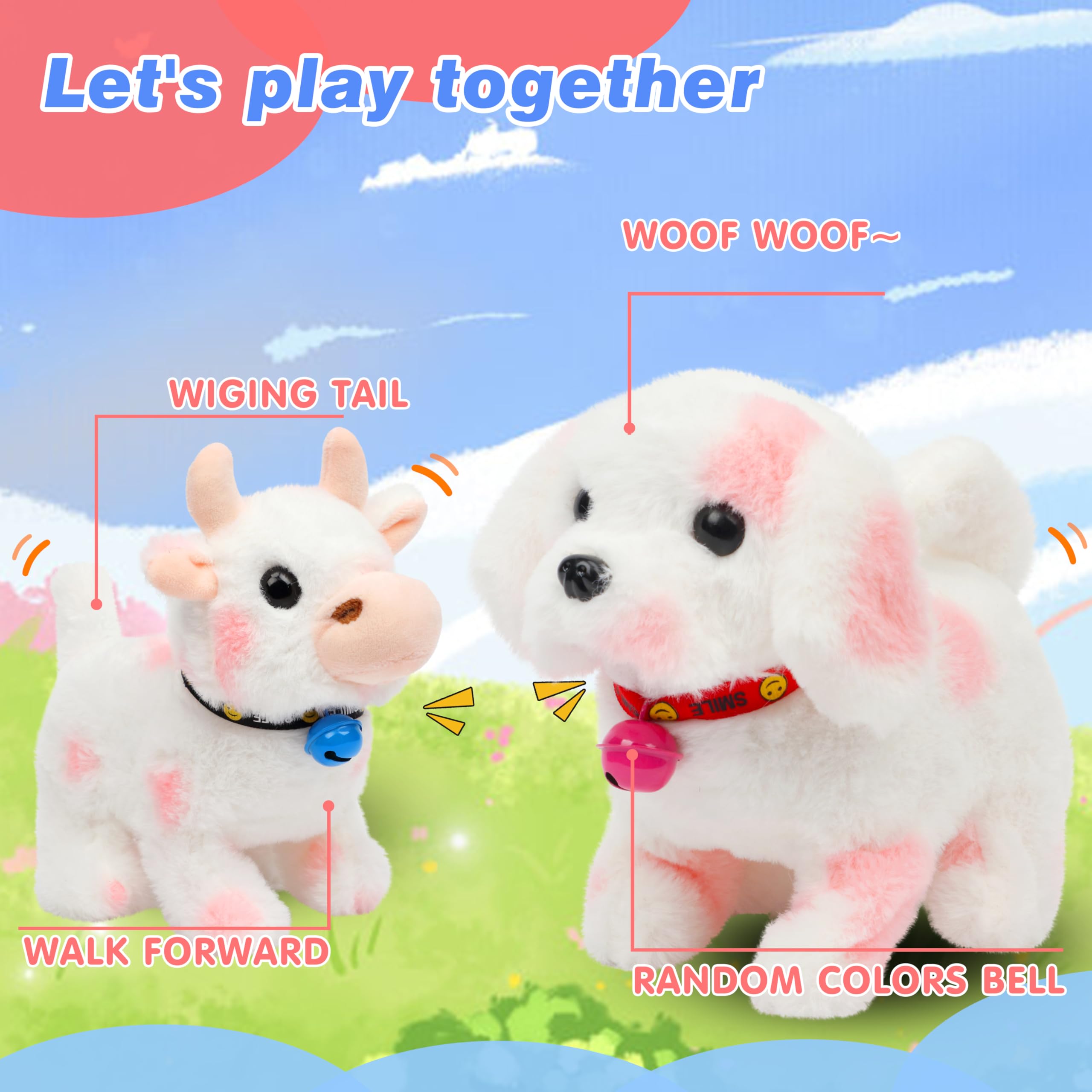 Hopearl Walking Point Dog pink tail wiggle, cute motion encourages imaginative play