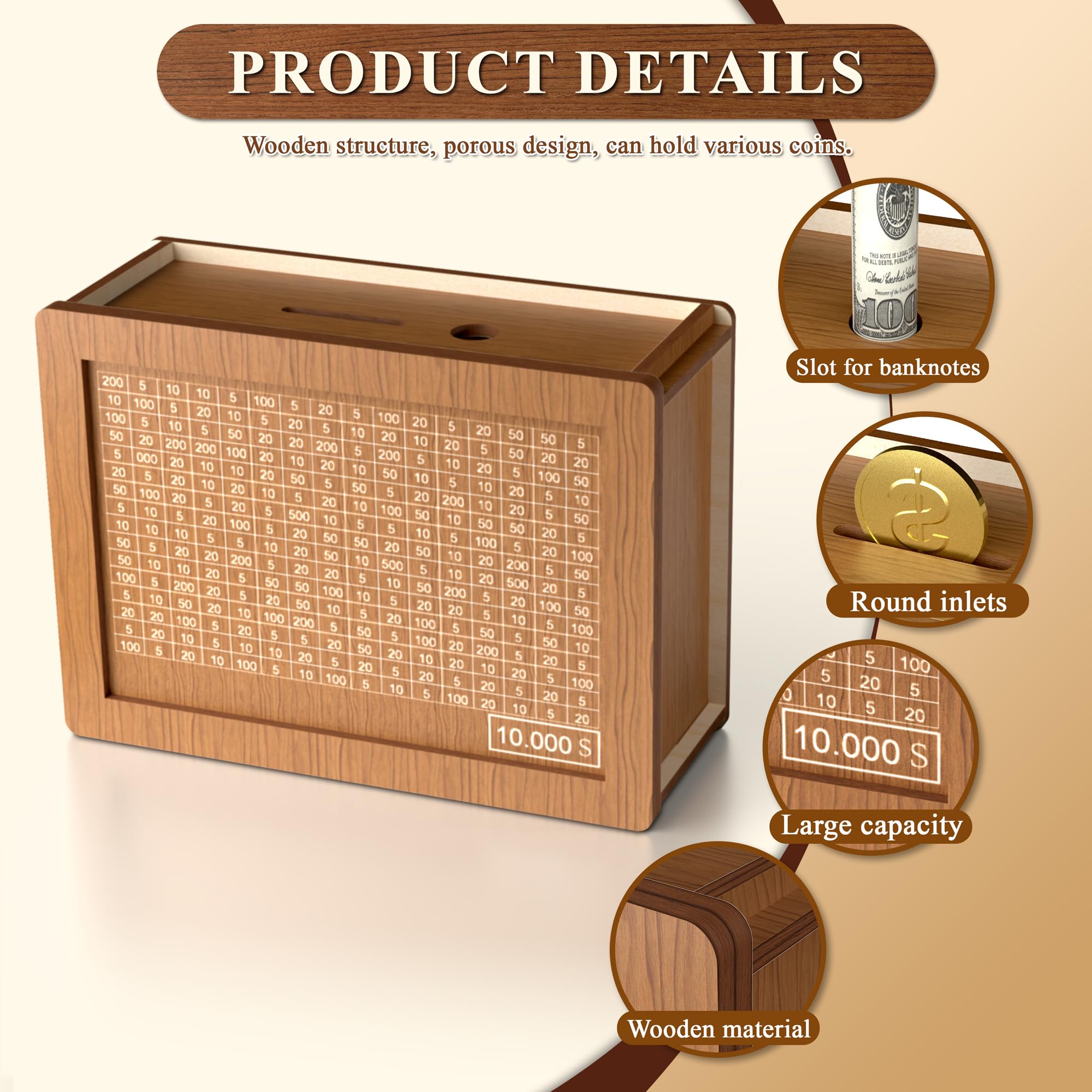 Hopefire 10000 savings box engraved numbers display for quick deposits and tracking