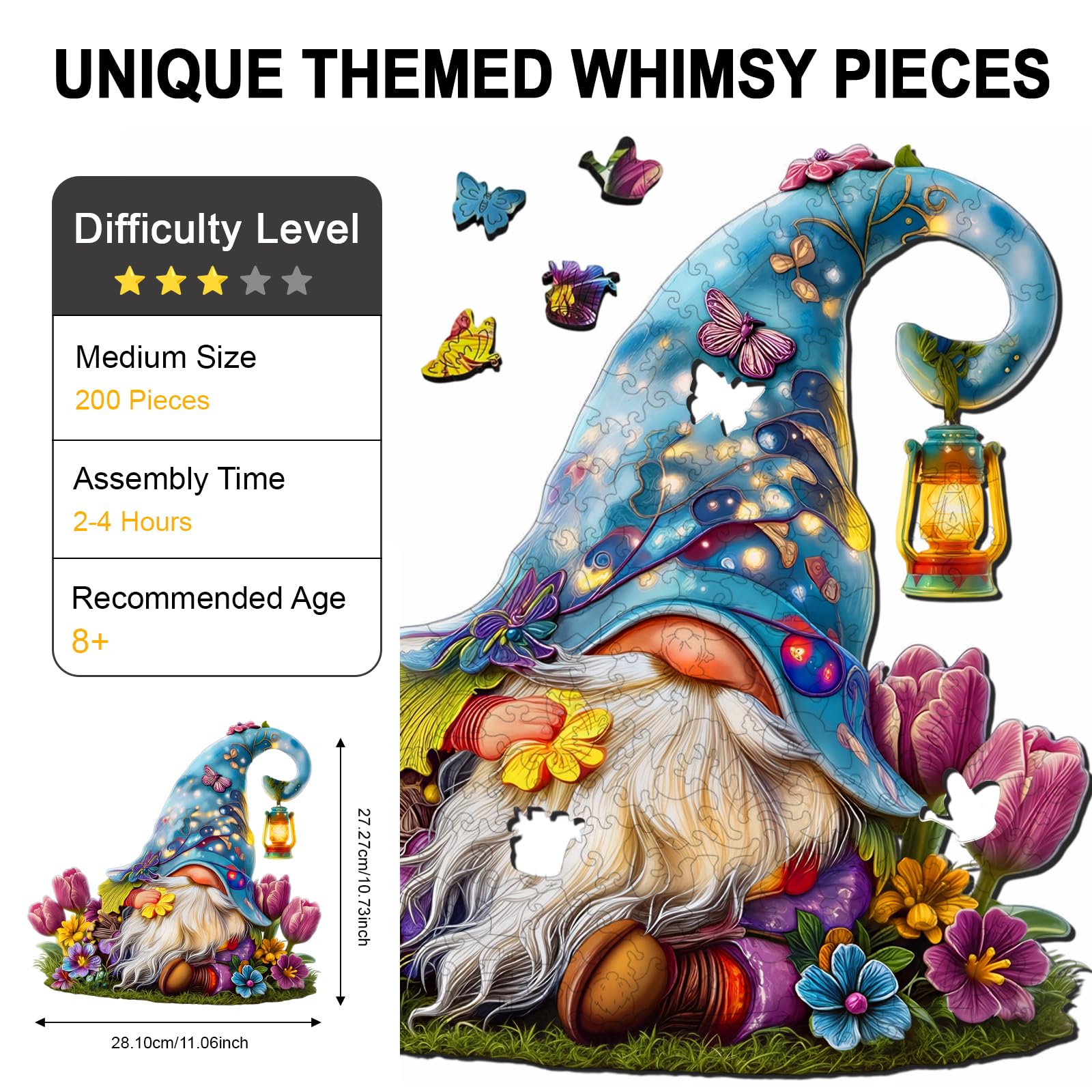 Hopelucr detailed wooden puzzle front view showing whimsical shapes and natural textures.