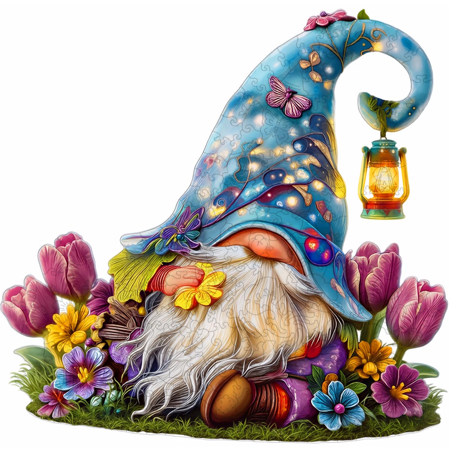 Hopelucr gnome flowers puzzle 500 pieces in a vibrant garden scene for family nights.
