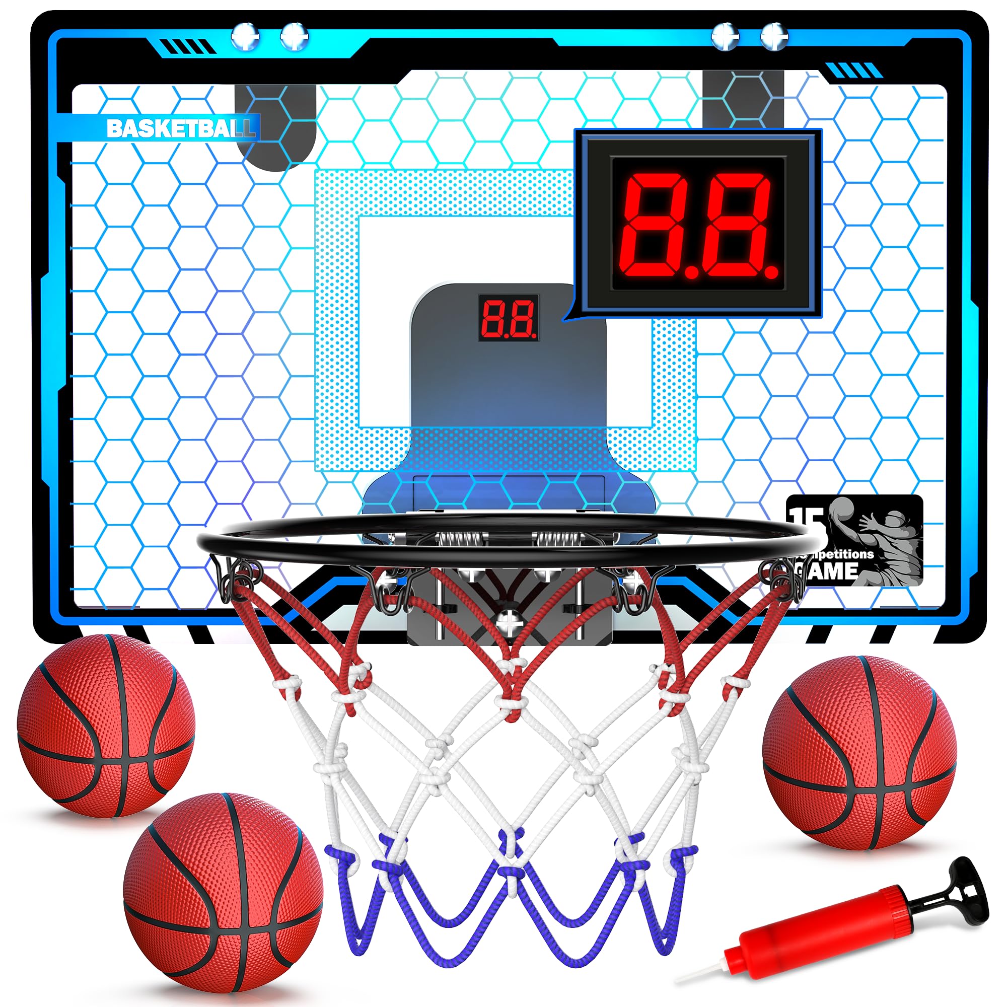 HopeRock over-the-door hoop with LED lighting for vibrant, engaging play