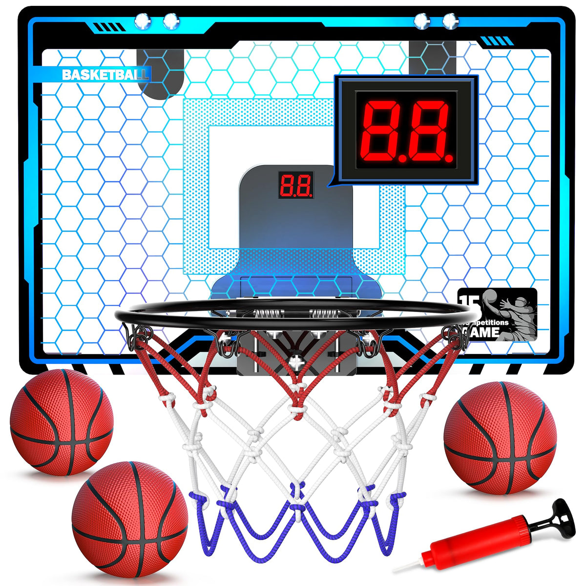 HopeRock over-the-door hoop with LED lighting for vibrant, engaging play