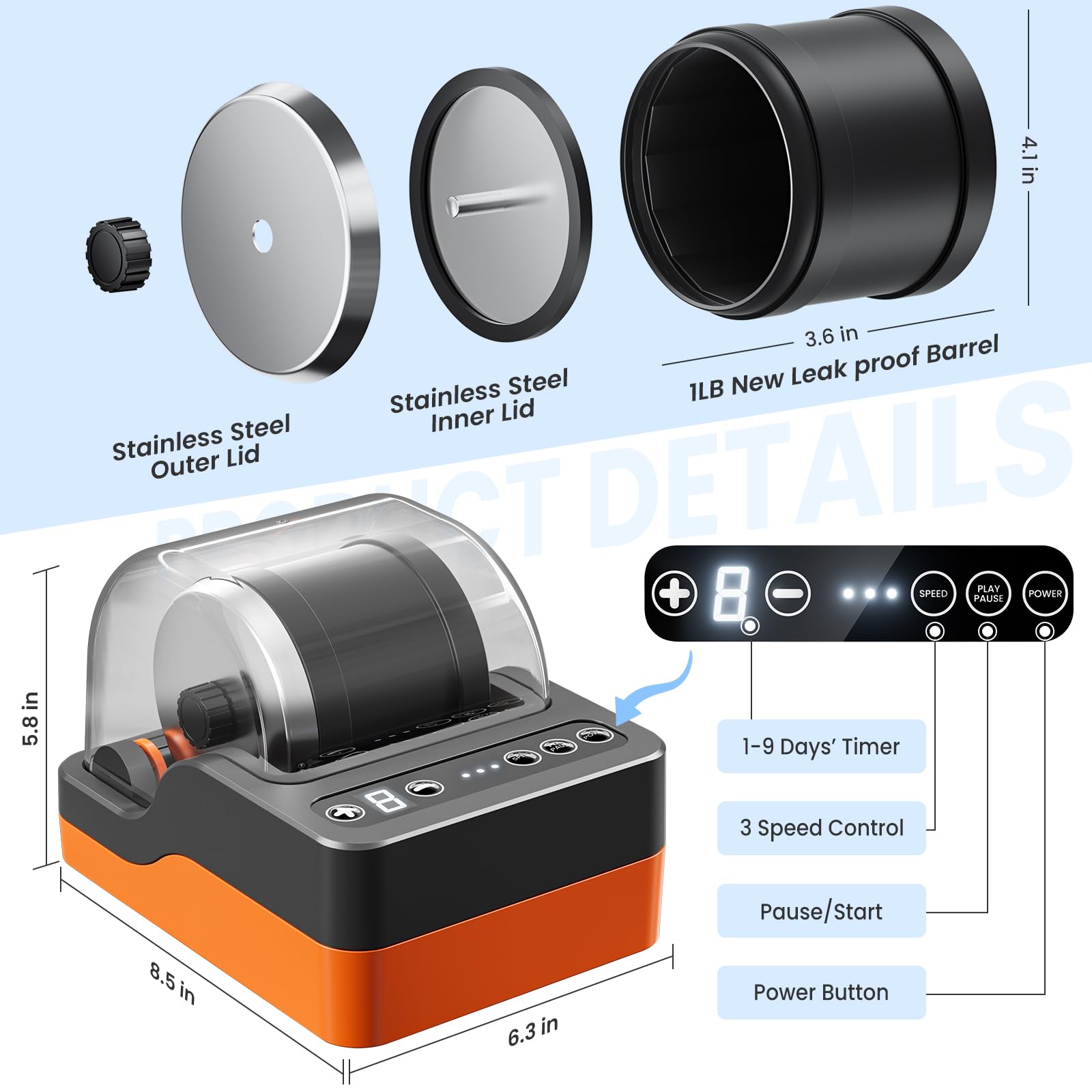 HopeRock Ultra Quiet Rock Tumbler Kit quiet enclosure reduces noise.