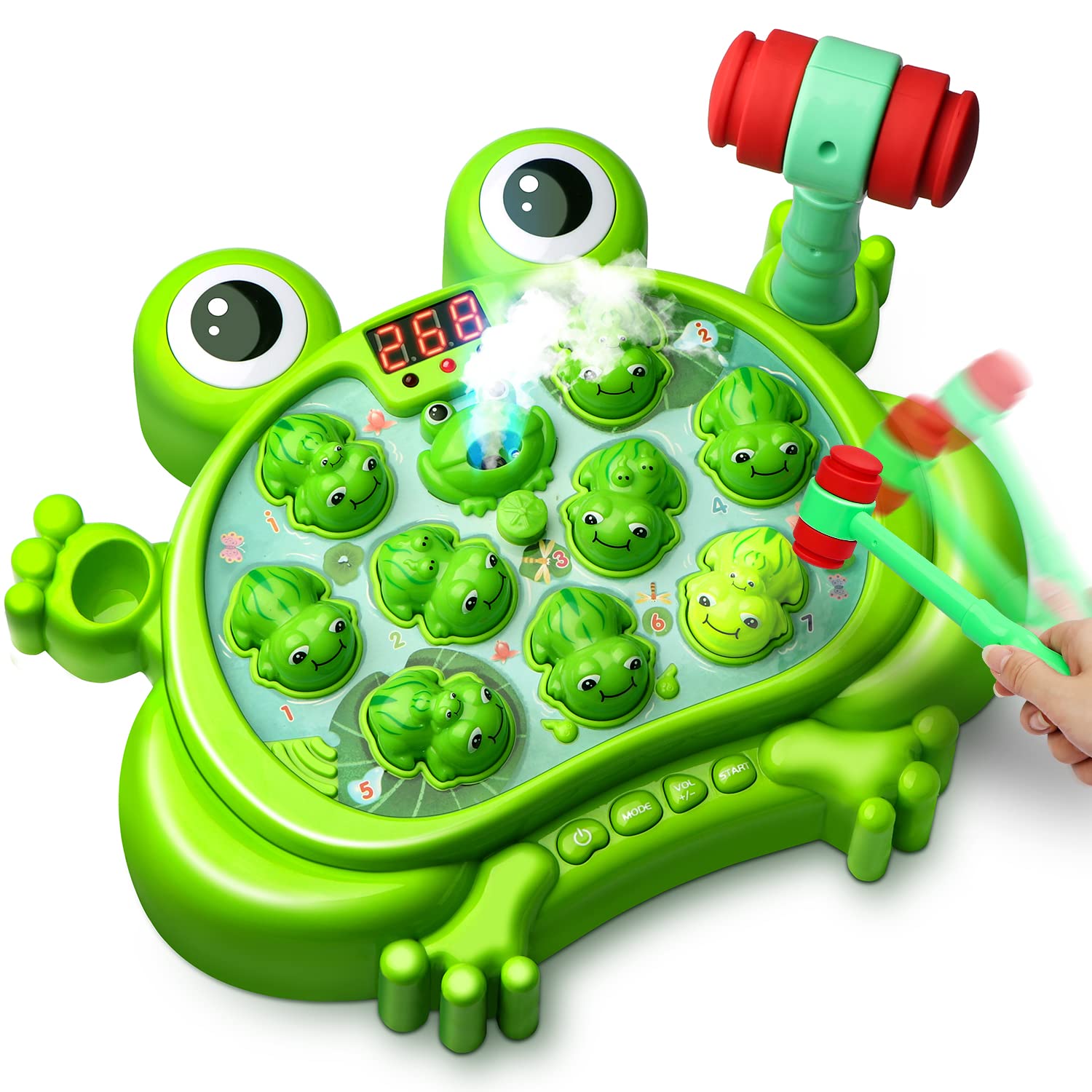 HopeRock Whack-A-Frog Game front view with vibrant lights for toddler play
