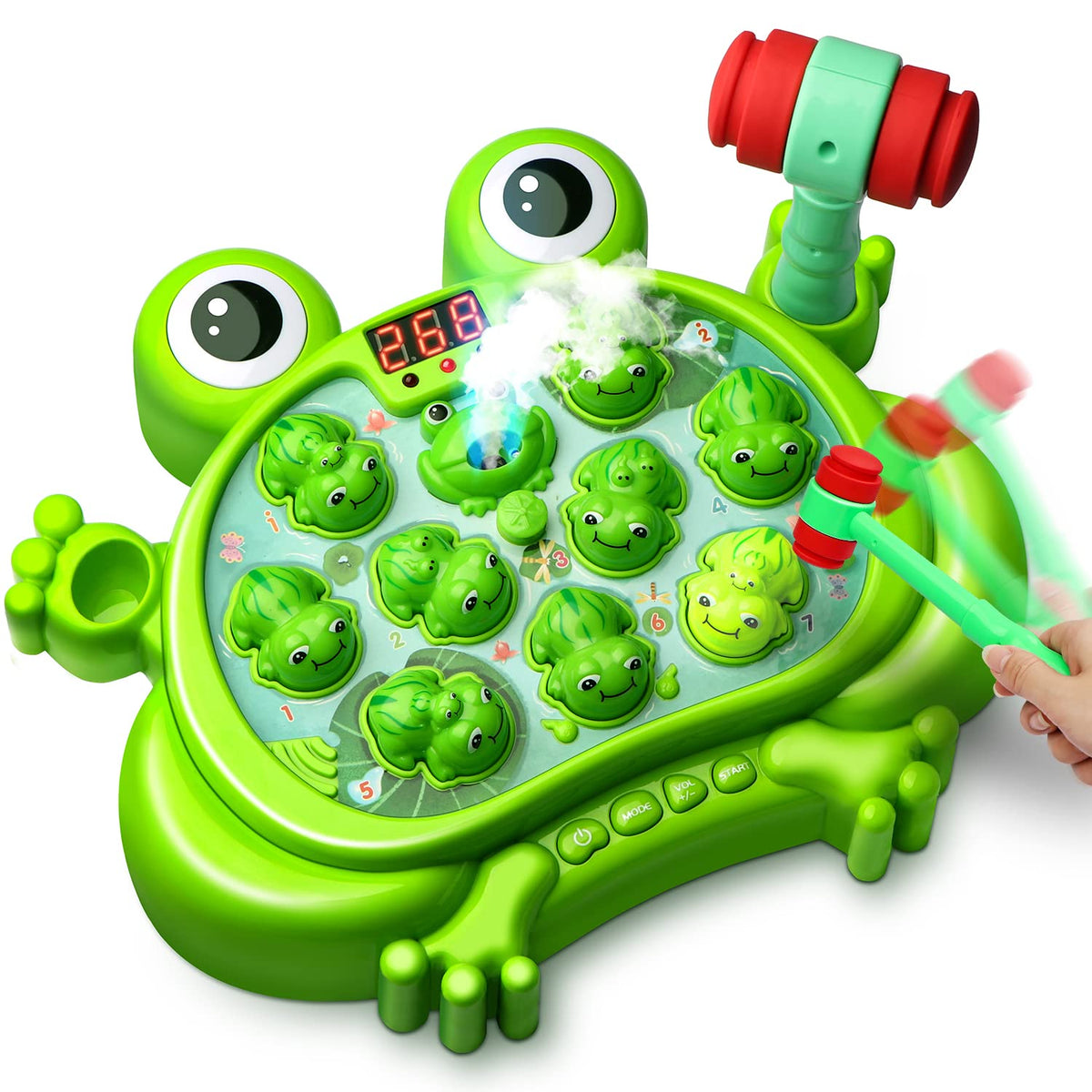 HopeRock Whack-A-Frog Game front view with vibrant lights for toddler play