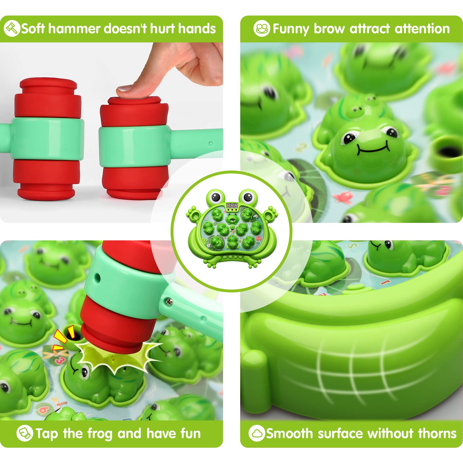 HopeRock Whack-A-Frog Game light-up frogs provide visual cues during play