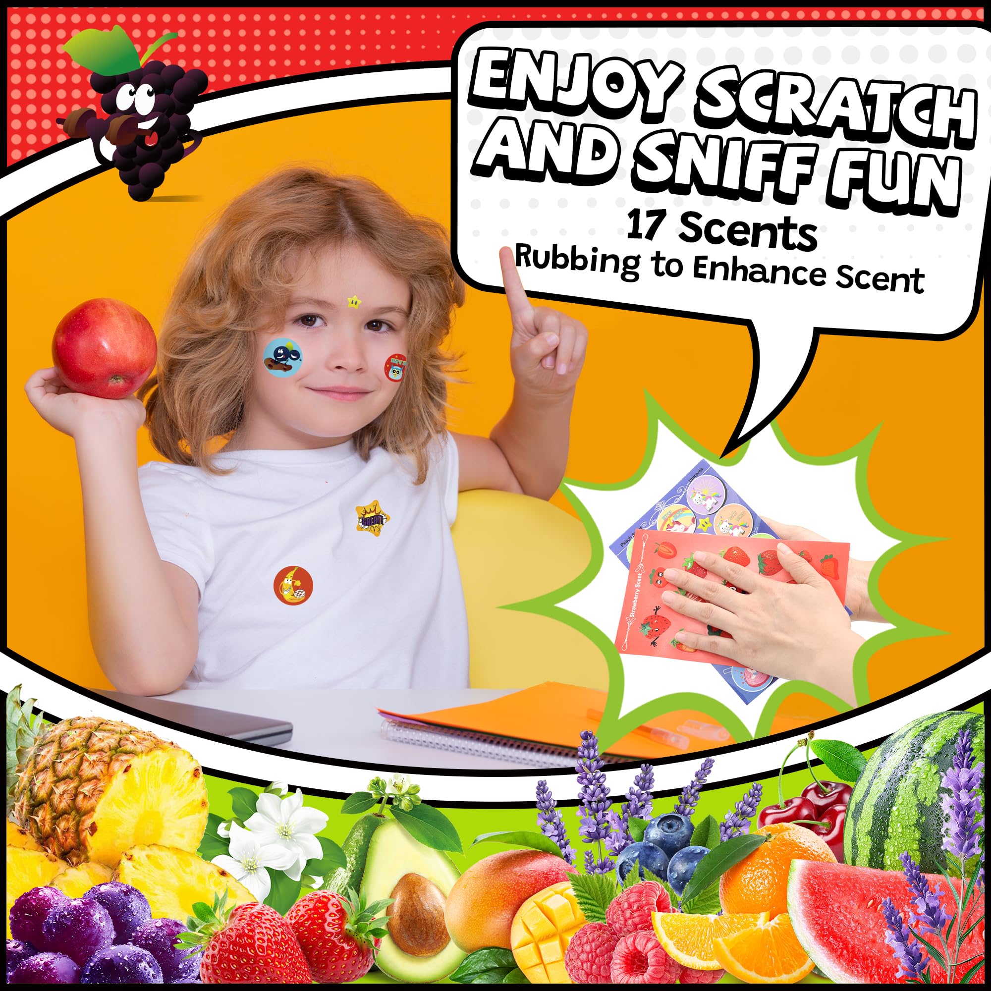 HORIECHALY fruit flavor stickers with 17 scents for sensory play