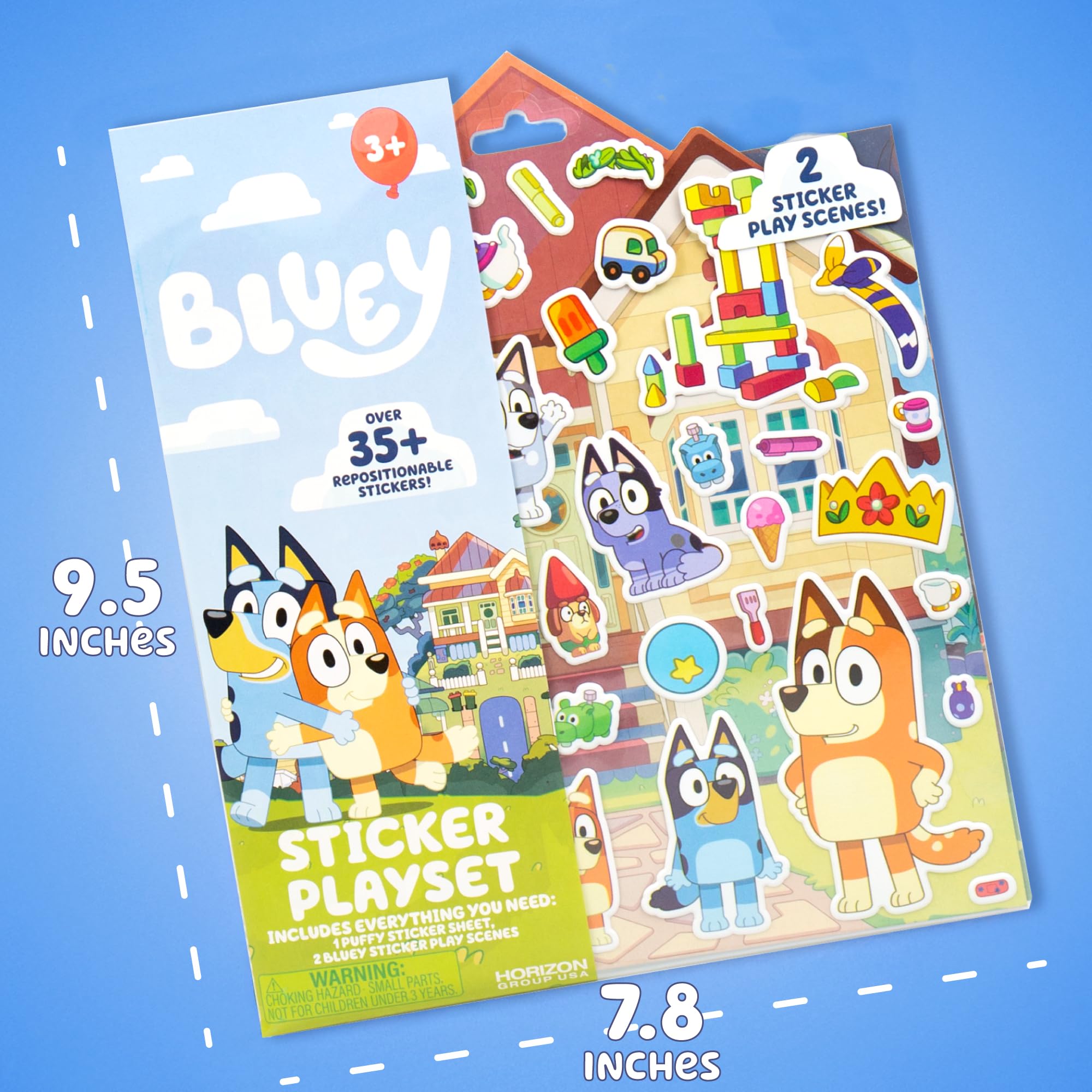 Horizon Bluey Sticker Playset includes 35+ repositionable stickers for quick changes.