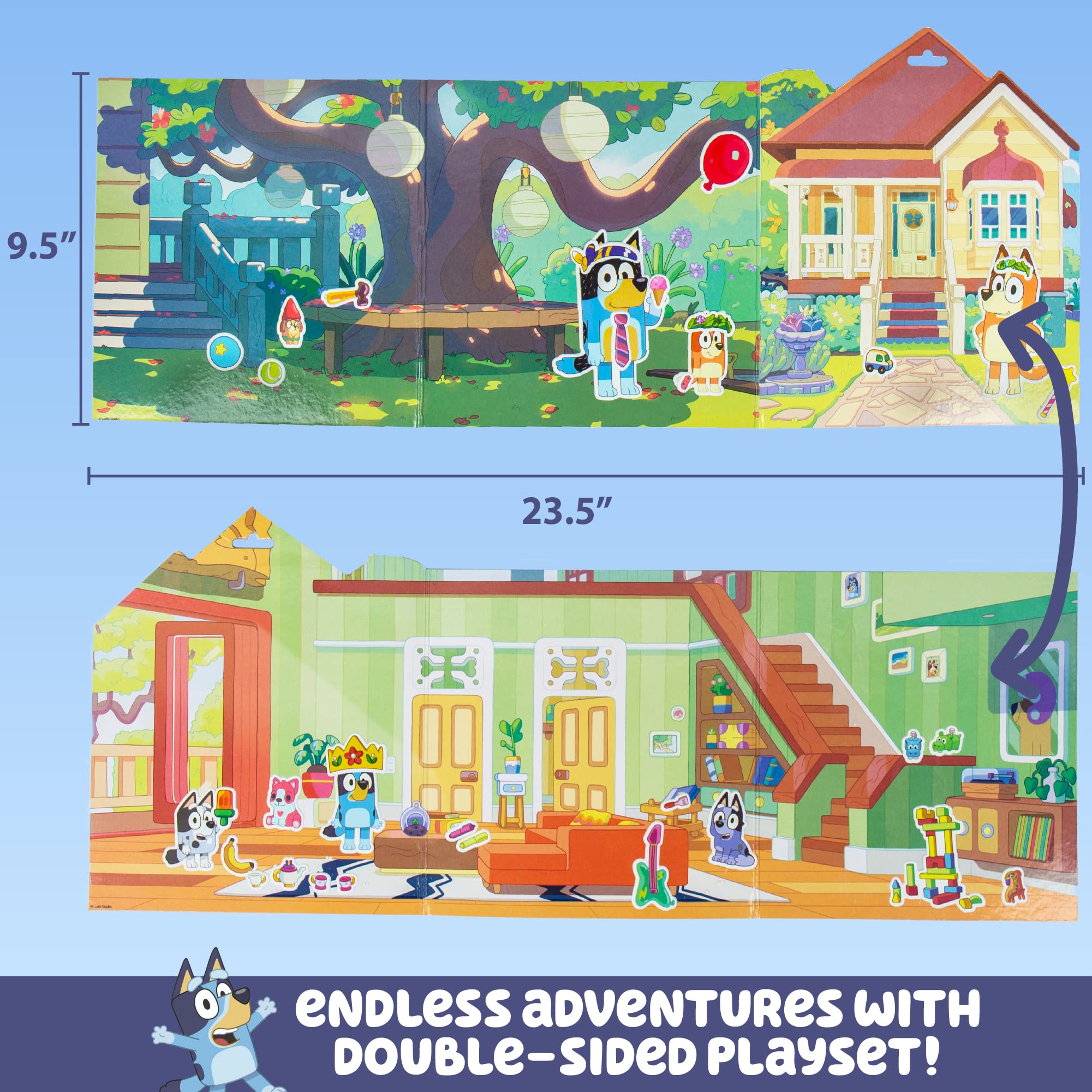 Horizon Bluey Sticker Playset tri-fold scene supports flexible storytelling.
