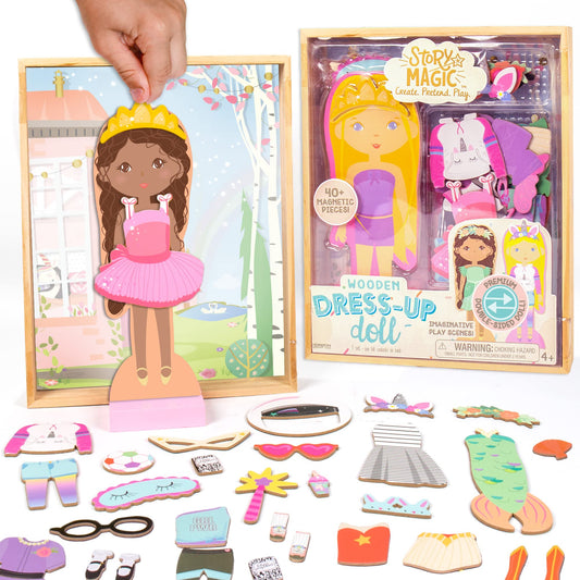 Horizon Story Magic double-sided wooden dress-up doll for creative pretend play.