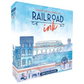 Horrible Guild Railroad Ink Deep Blue Dice show waterways for strategic route planning.
