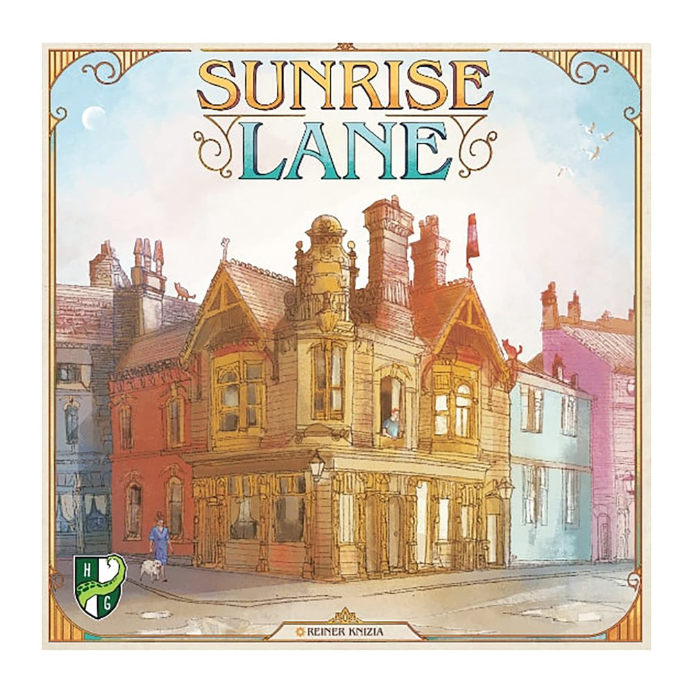 Horrible Guild Sunrise Lane cityscape plots ready for strategic bidding during family game night