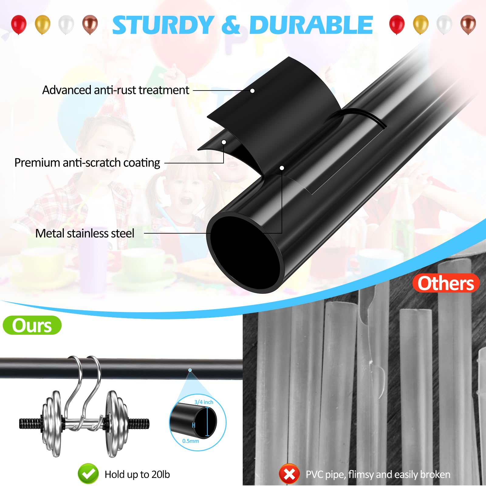 HORSE SECRET balloon column stand rod in black provides durable support for tall displays.