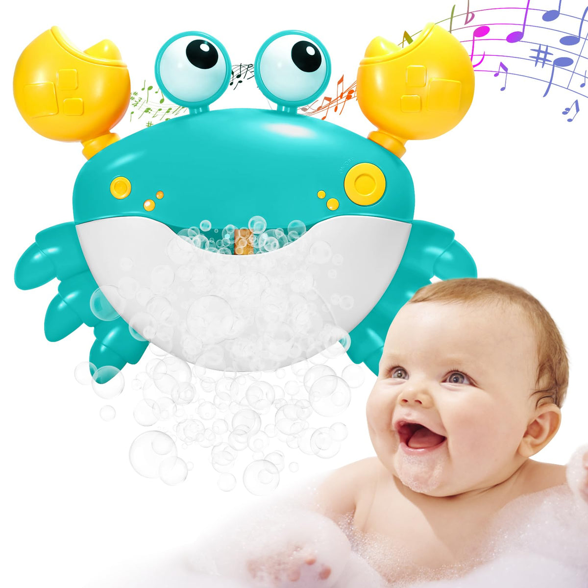 HOSBENI Crab bubble bath toy front view with playful bubbles.
