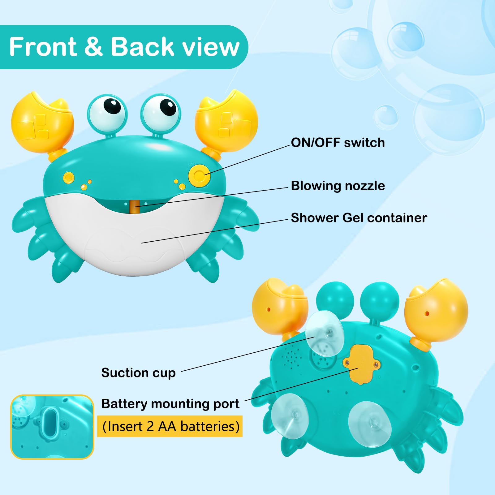 HOSBENI Crab wall mount with suction on tub surface for secure placement.