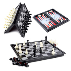 Hoshin 3-in-1 folding travel magnetic chess board opened for portable play