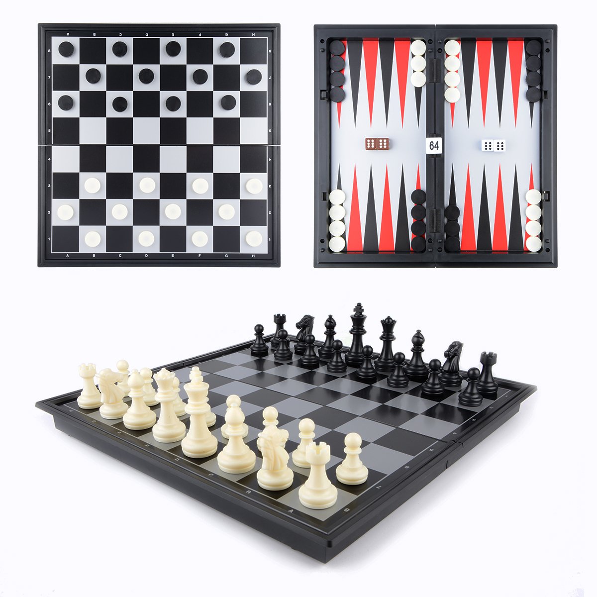 Close-up of Hoshin magnetic chess pieces showing stable, quiet play