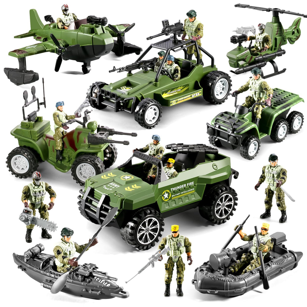 HOSPONY 58-in-1 army truck set for dynamic battlefield play and setup.