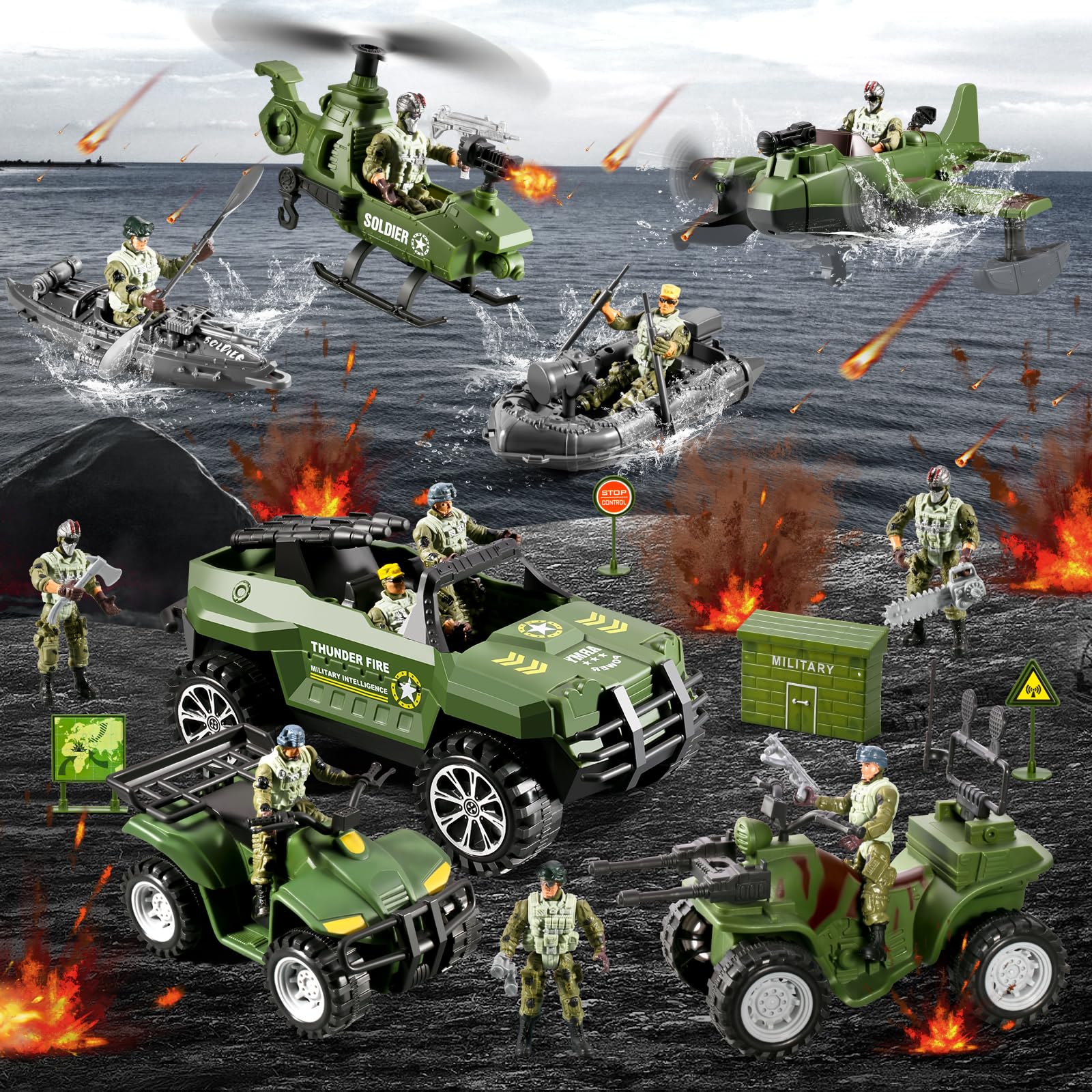 HOSPONY 78-in-1 army motorcycle fuels fast chase play