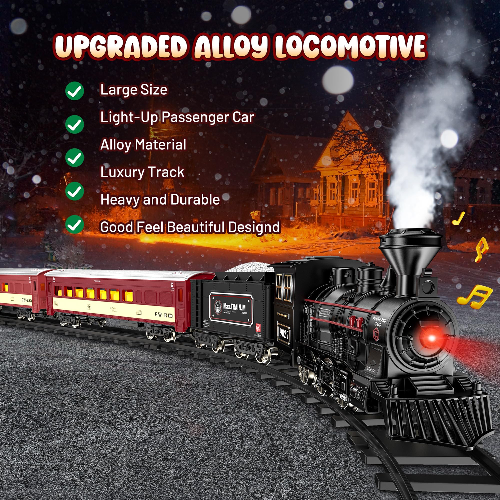 Hot Bee train set glowing passenger cars illuminate nighttime play sessions.