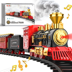 Hot Bee train set locomotive engine with lights and smoke for realistic play.