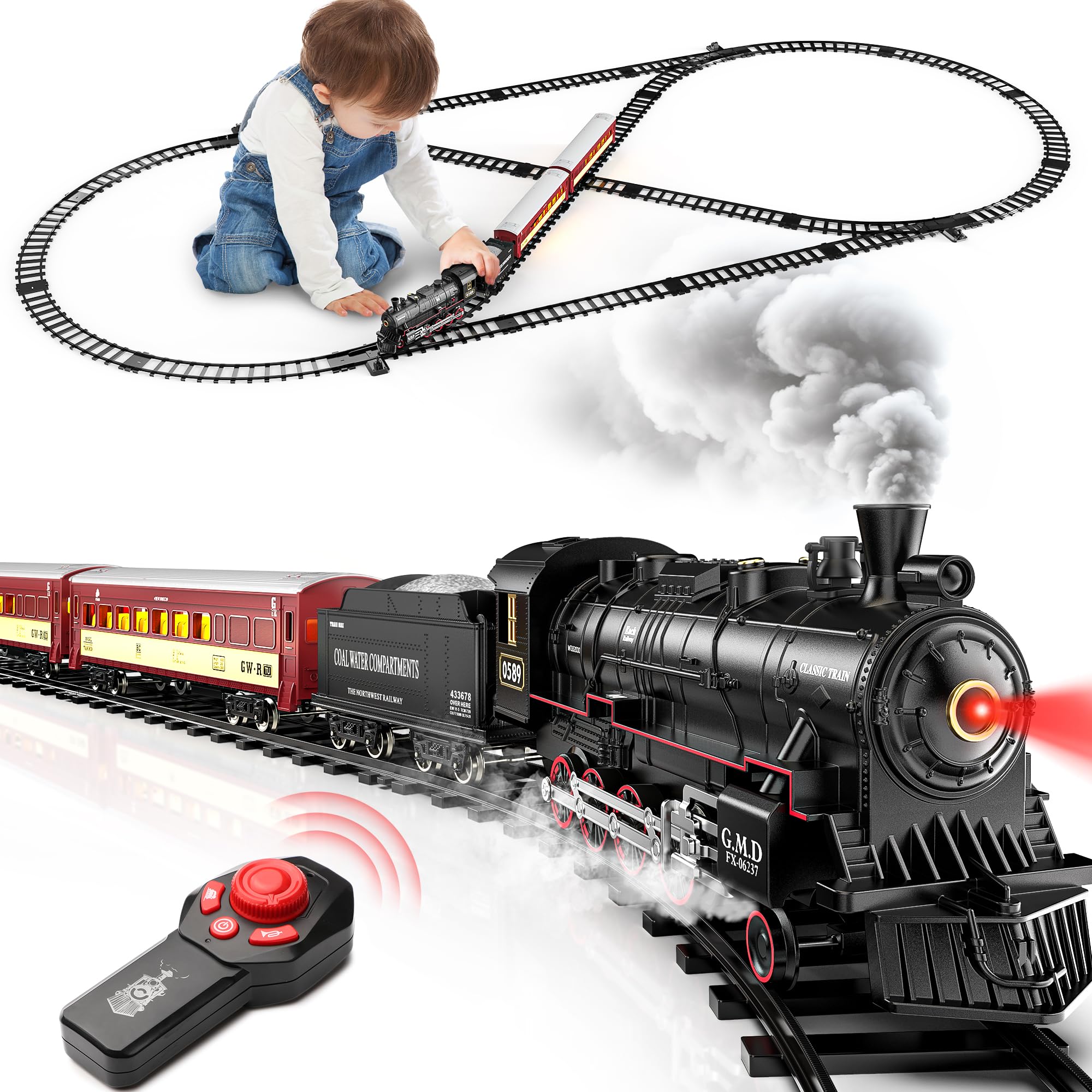 Hot Bee steam locomotive with smoke for realistic train play