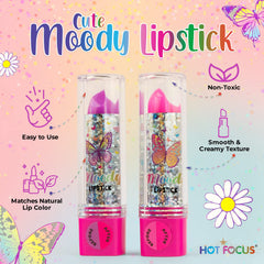 Hot Focus Toddler Makeup Kit mood-change lipsticks show color shift during wear