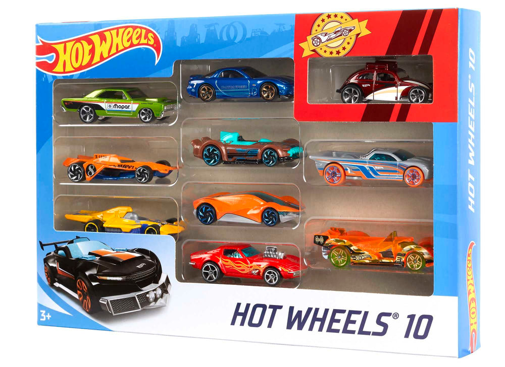 Hot Wheels 10-car pack packaging image illustrates ready-to-gift presentation