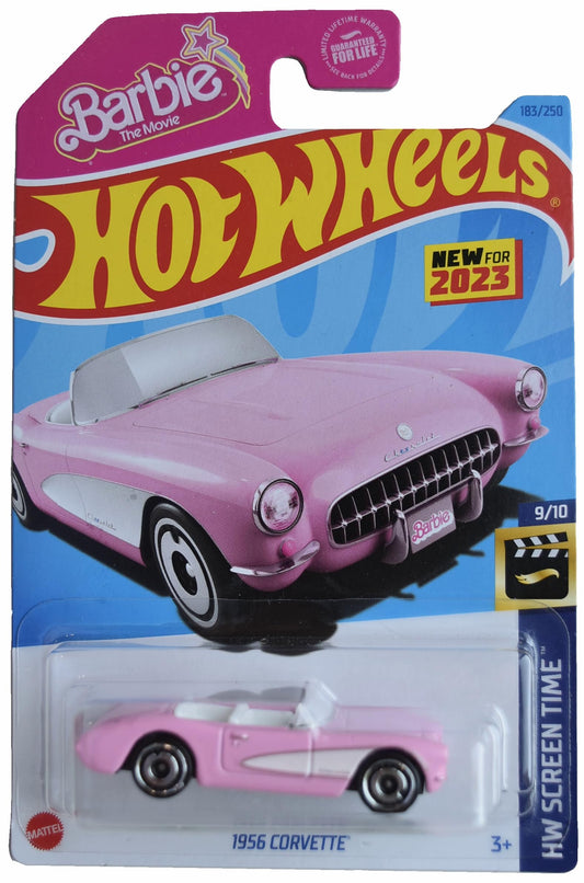 Hot Wheels 1956 Corvette pink side view ideal for display and collection