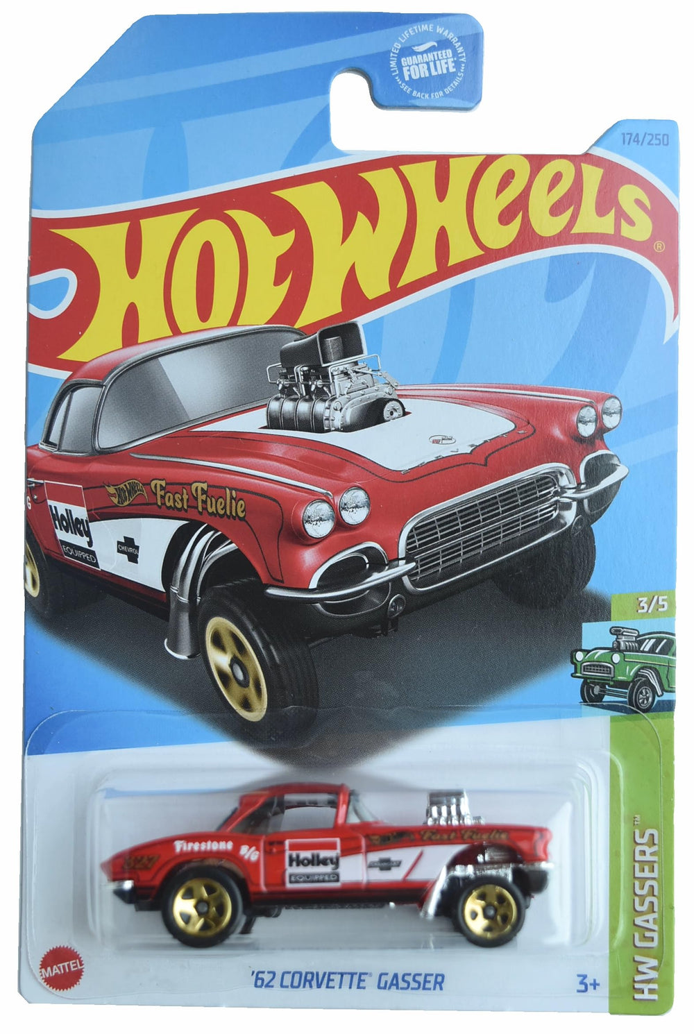 Hot Wheels 1962 Corvette Gasser, side view, vivid red finish for imaginative play and quick races.