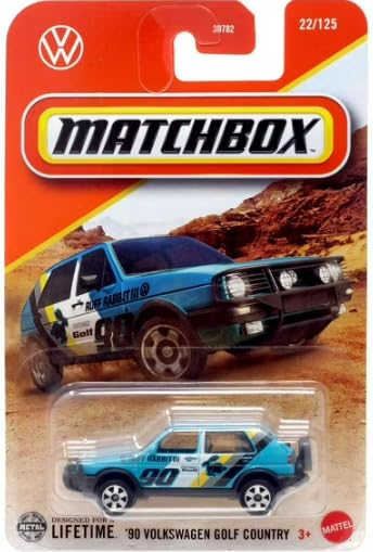 Hot Wheels 1990 Volkswagen Golf Country blue 1:64 diecast; ideal display piece for collectors.
