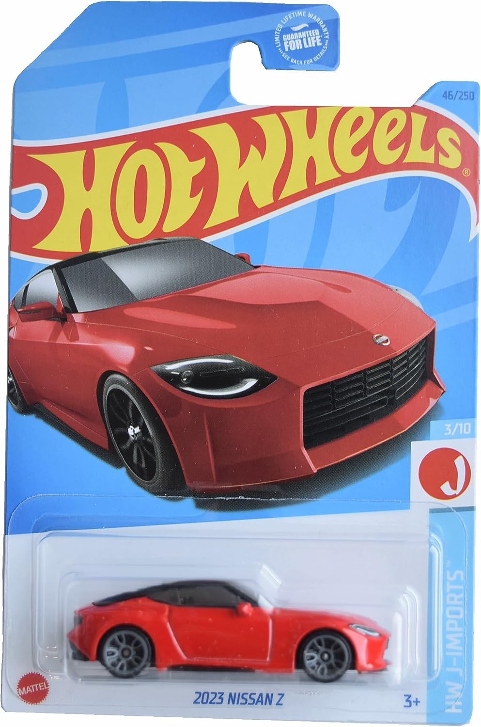 Hot Wheels 2023 Nissan Z J-Imports red front view for display and collection