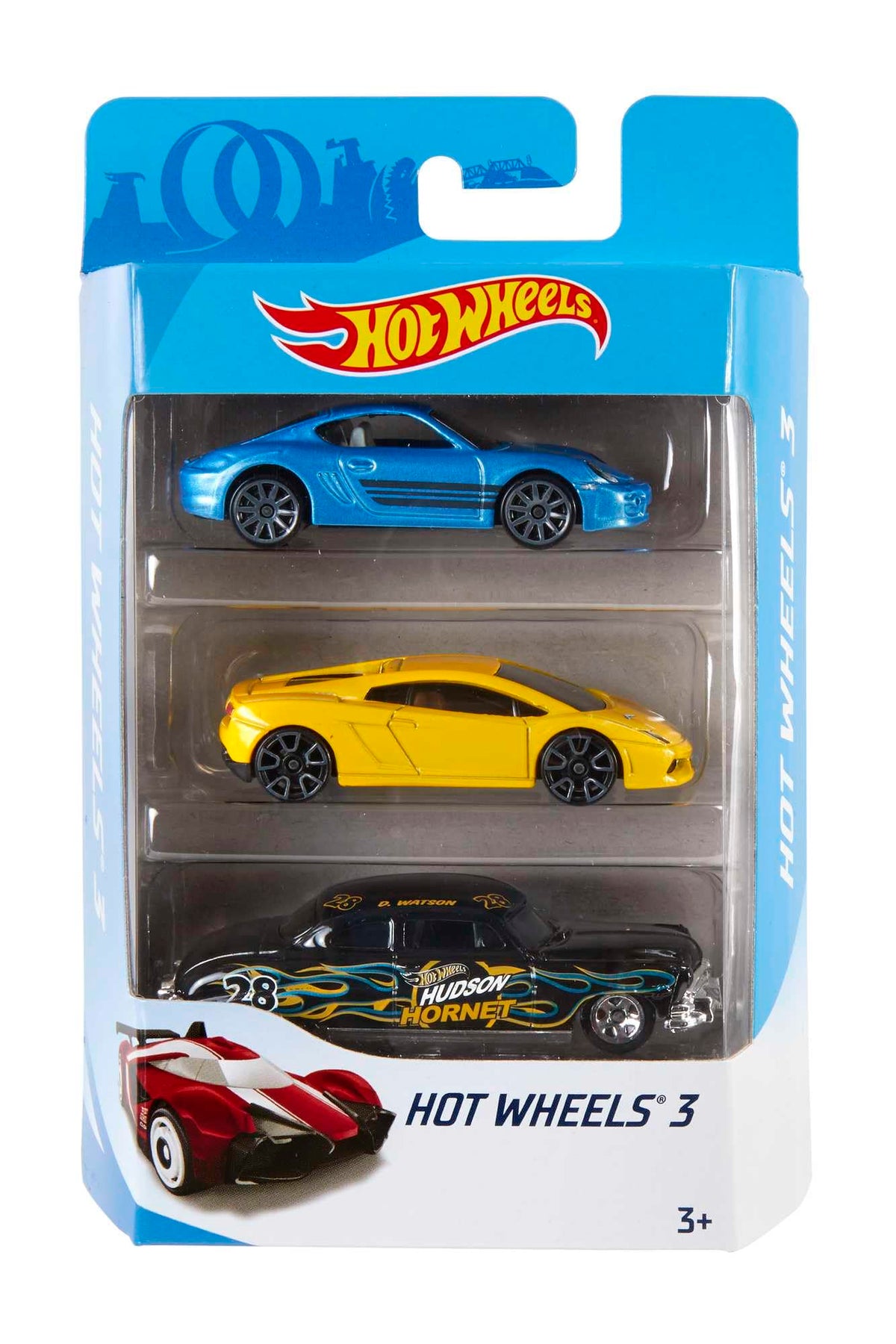 Hot Wheels 3-pack 1:64 scale vehicles with authentic deco for play and display.