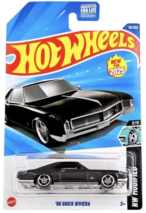 Hot Wheels 66 Buick Riviera black diecast car ideal for display and collection.