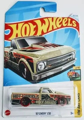 Hot Wheels 1967 Chevy C10 art car for display and collection, metal construction.