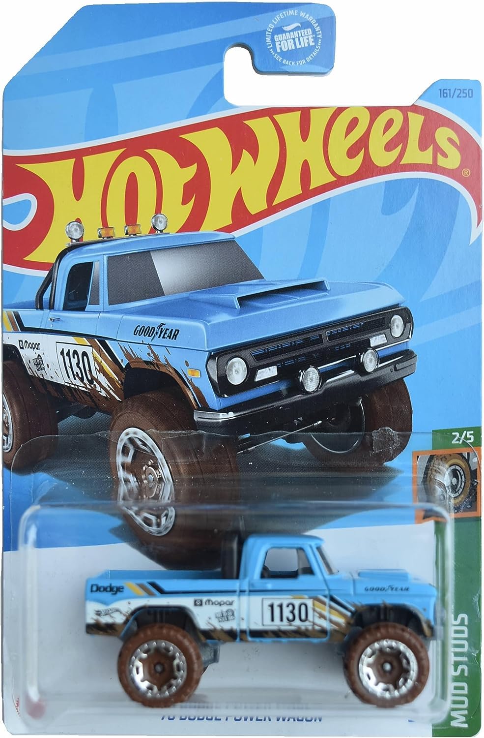 Hot Wheels 70 Dodge Power Wagon blue side view for display and collection.