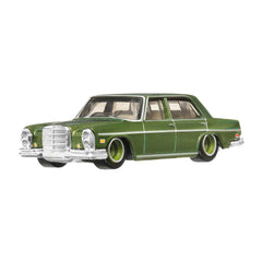 Hot Wheels 72 Mercedes-Benz 280 SEL 4.5 front view showcases precise scale detailing for display.